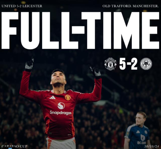 开云体育中国-【联赛杯】曼联5比2莱斯特城，卡塞米罗B费各两球